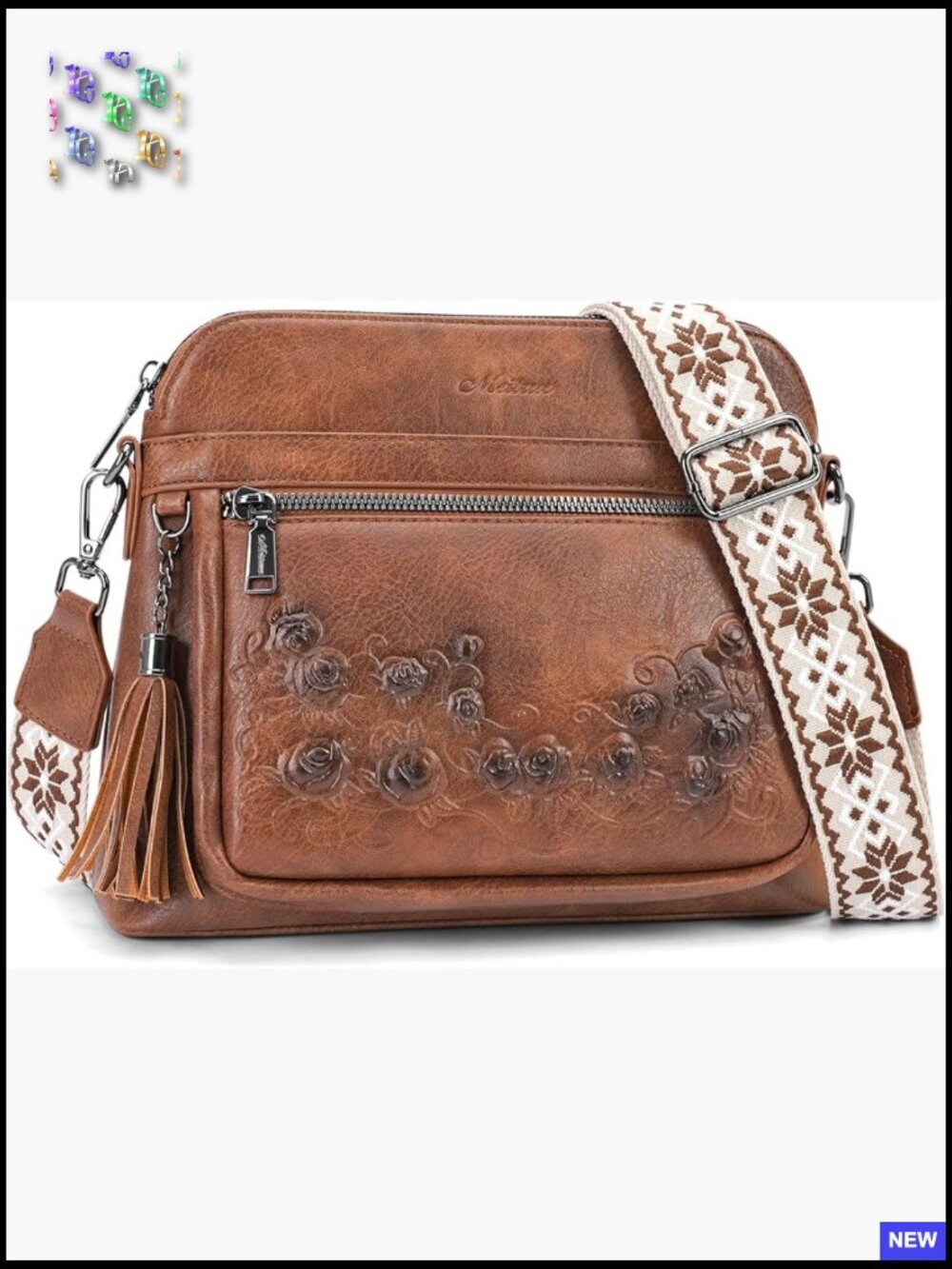 Vegan Leather Crossbody Bag Floral Embossed Chic Adjustable Strap Lightweight
